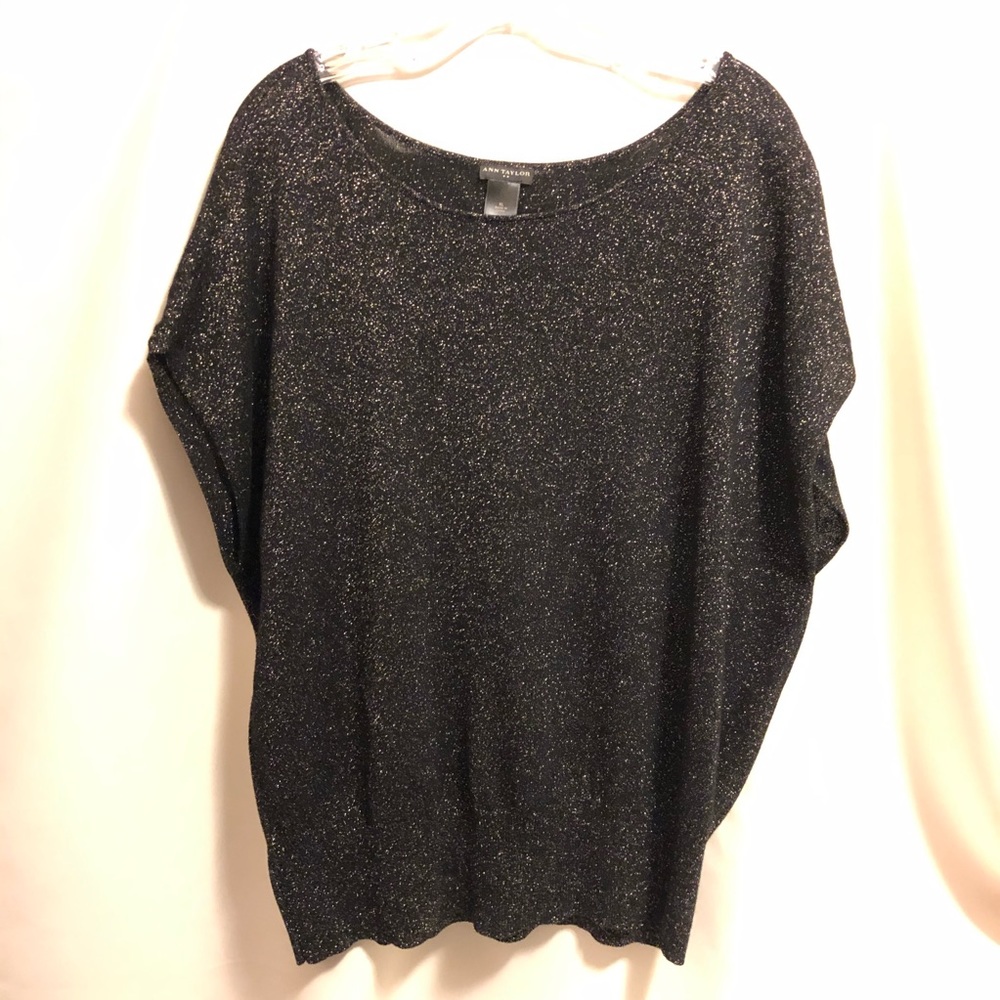 NWOT Fab Glittery Ann Taylor XL Black Silver Top